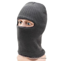 Front view of winter beanie with neck warmer in grey