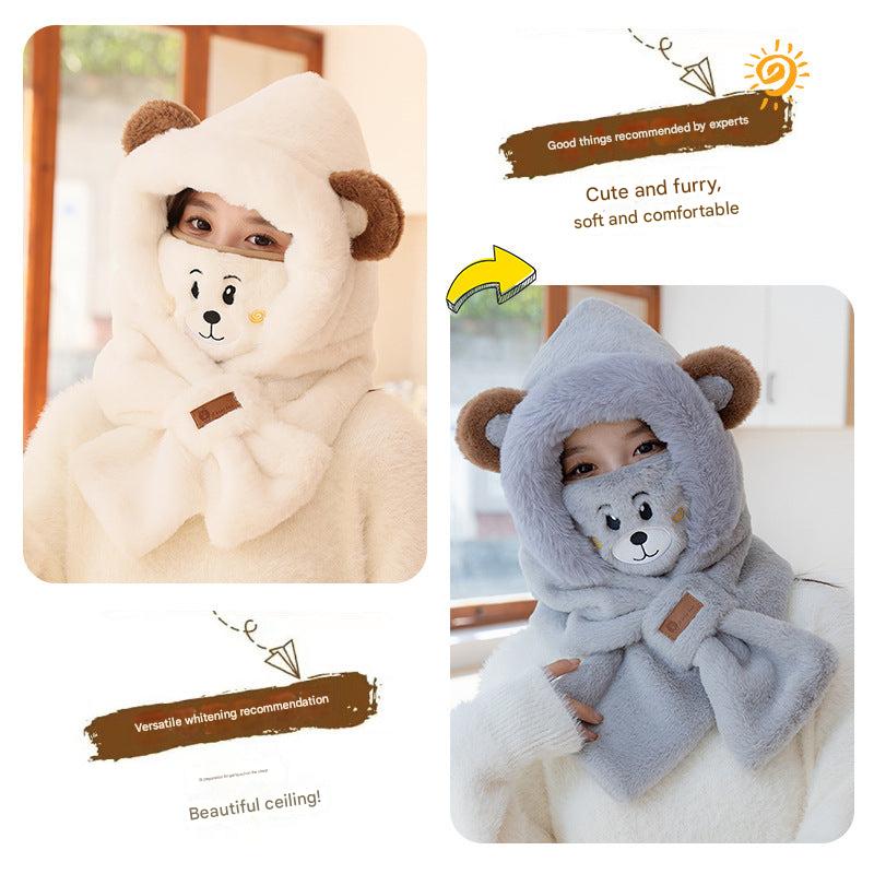Girls wearing cute bear hat in winter