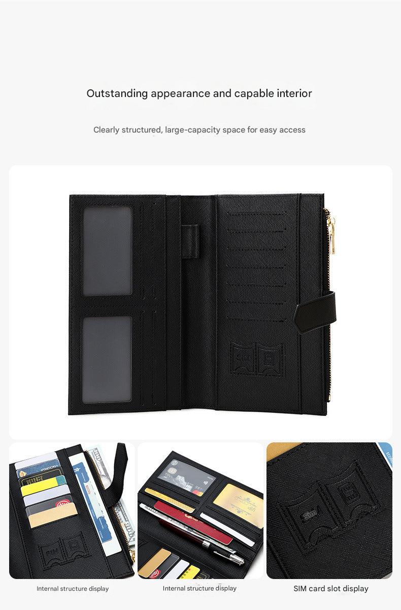 green travel wallet on a table