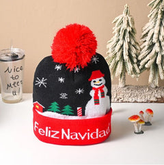 family wearing colourful winter beanie hats