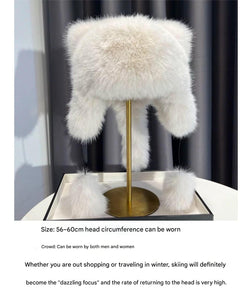 Cute plush winter hat with bear ears flat lay