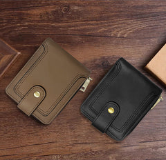 Premium leather wallet in black with zipper and card slots