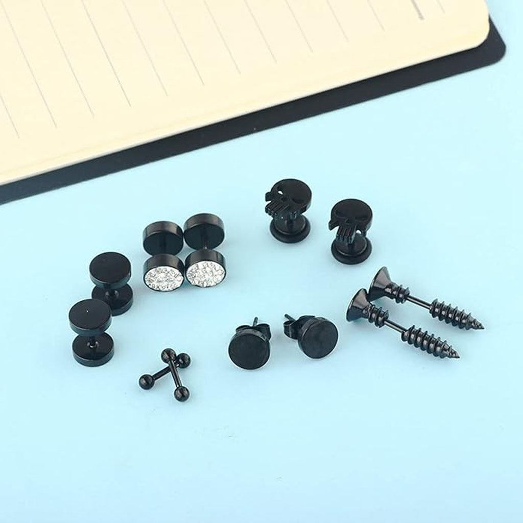 Black geometric circle earrings set image 2