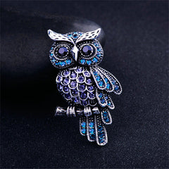 Stylish Owl Brooch Close-up with Crystals