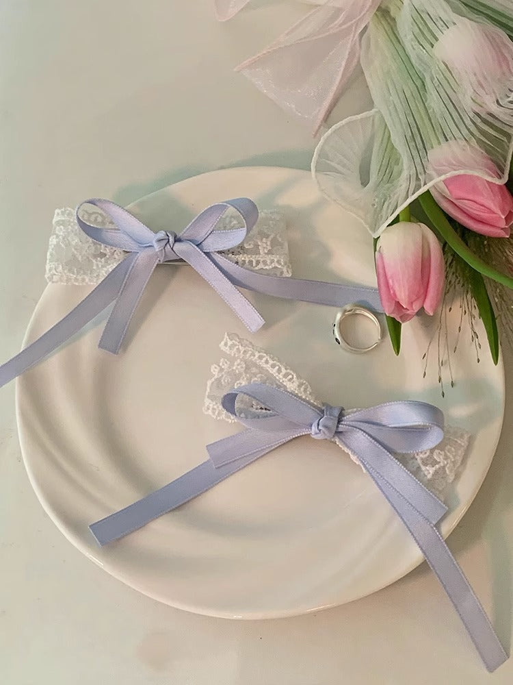 Close-up of lace bow hair accessory