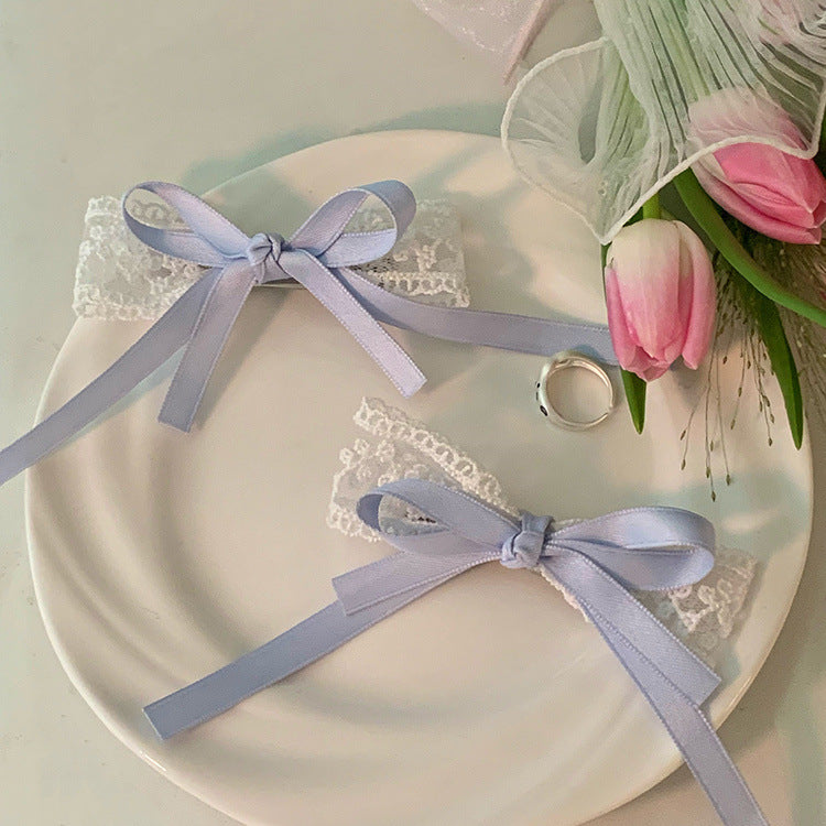 Close-up of lace bow hair accessory