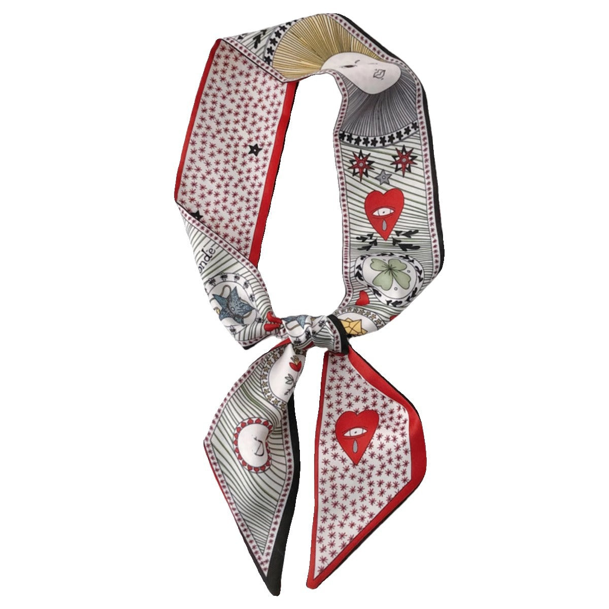 detailed view of fabric and print of faux silk scarf 5