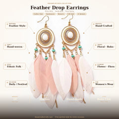 Bohemian Feather Earrings – White Long Tassel