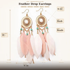 Bohemian Feather Earrings – White Long Tassel